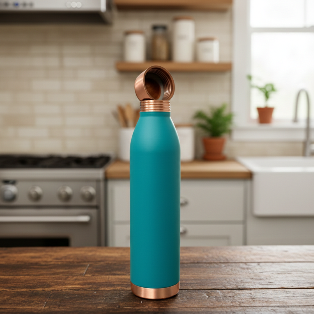 Pure Copper Water Bottle with Screw Cap | 950 ML - Image 2