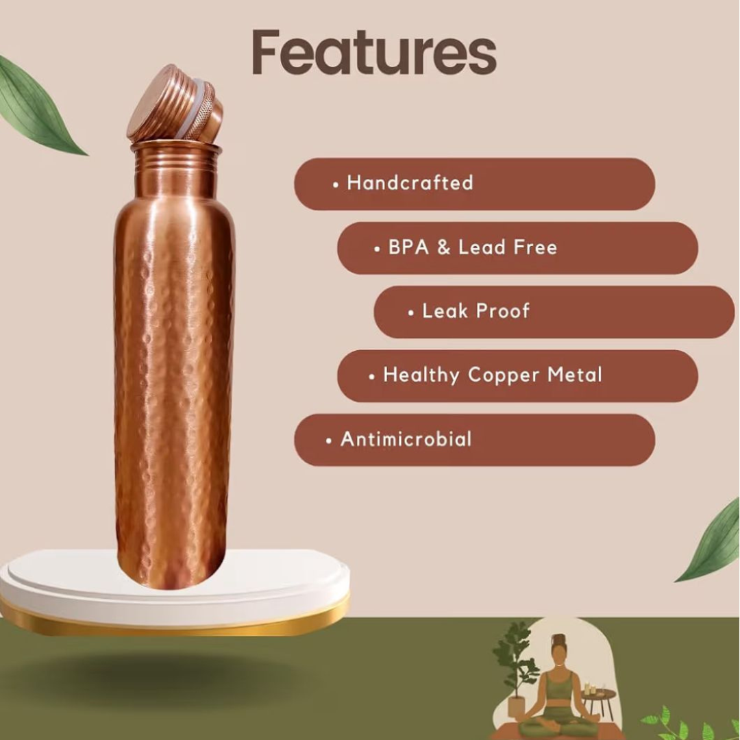 Hammered copper water with cap 1 litre for gift healthy