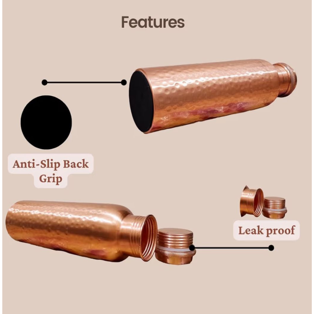 Hammered copper water with cap 1 litre for gift premium