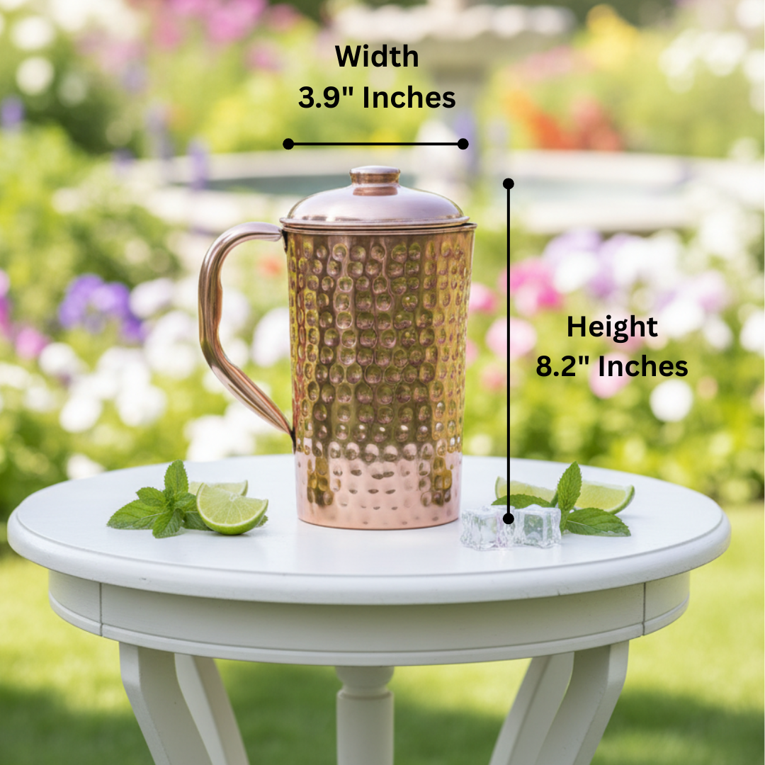 copper jug hammered design with cap 2 litre premium