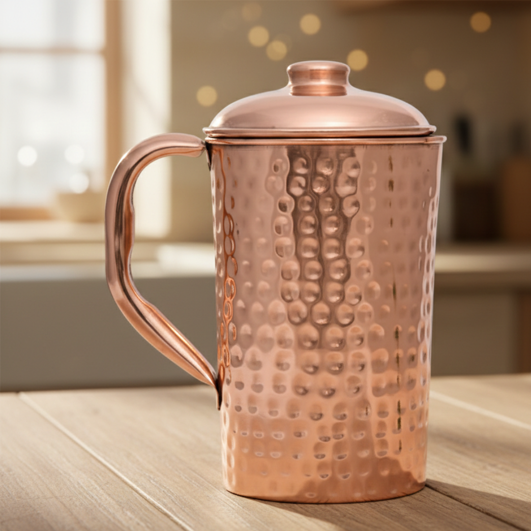 copper jug hammered design with cap