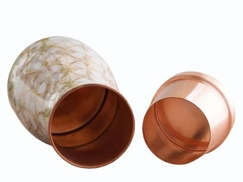 Off White Gold Flower Print Pure Copper Bottle | 1000ML - Image 2
