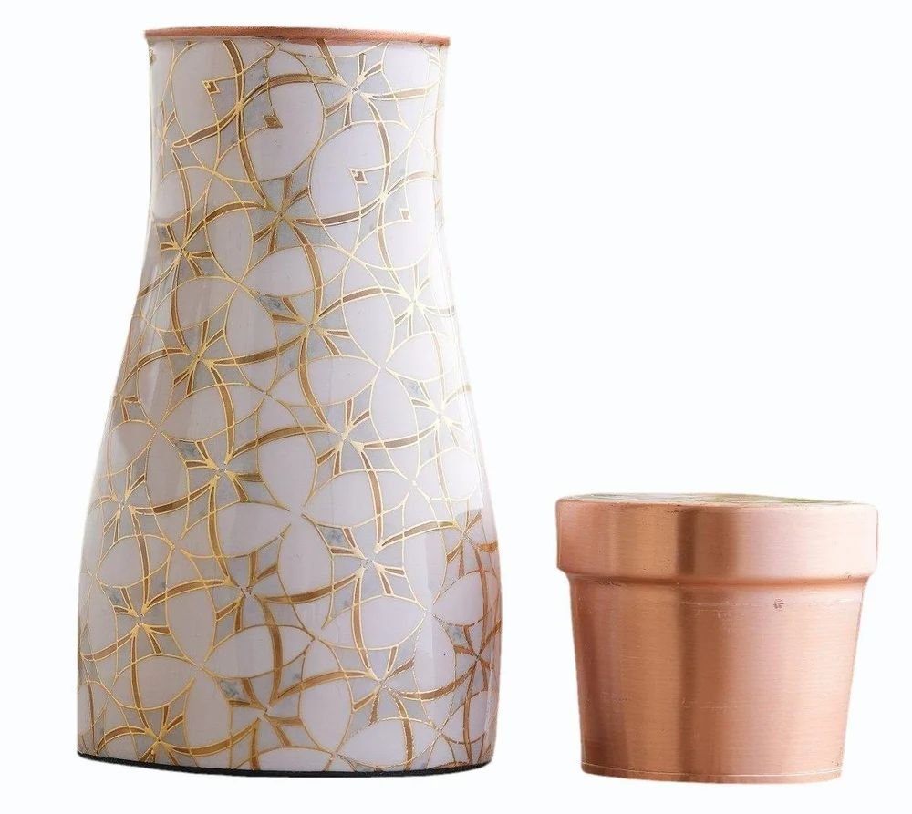 Off White Gold Leaf Print Pure Copper Bottle | 1000 ML - Image 2