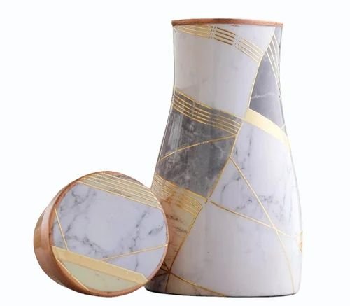White Marble Print Pure Copper Bottle | 1000 ML - Image 2