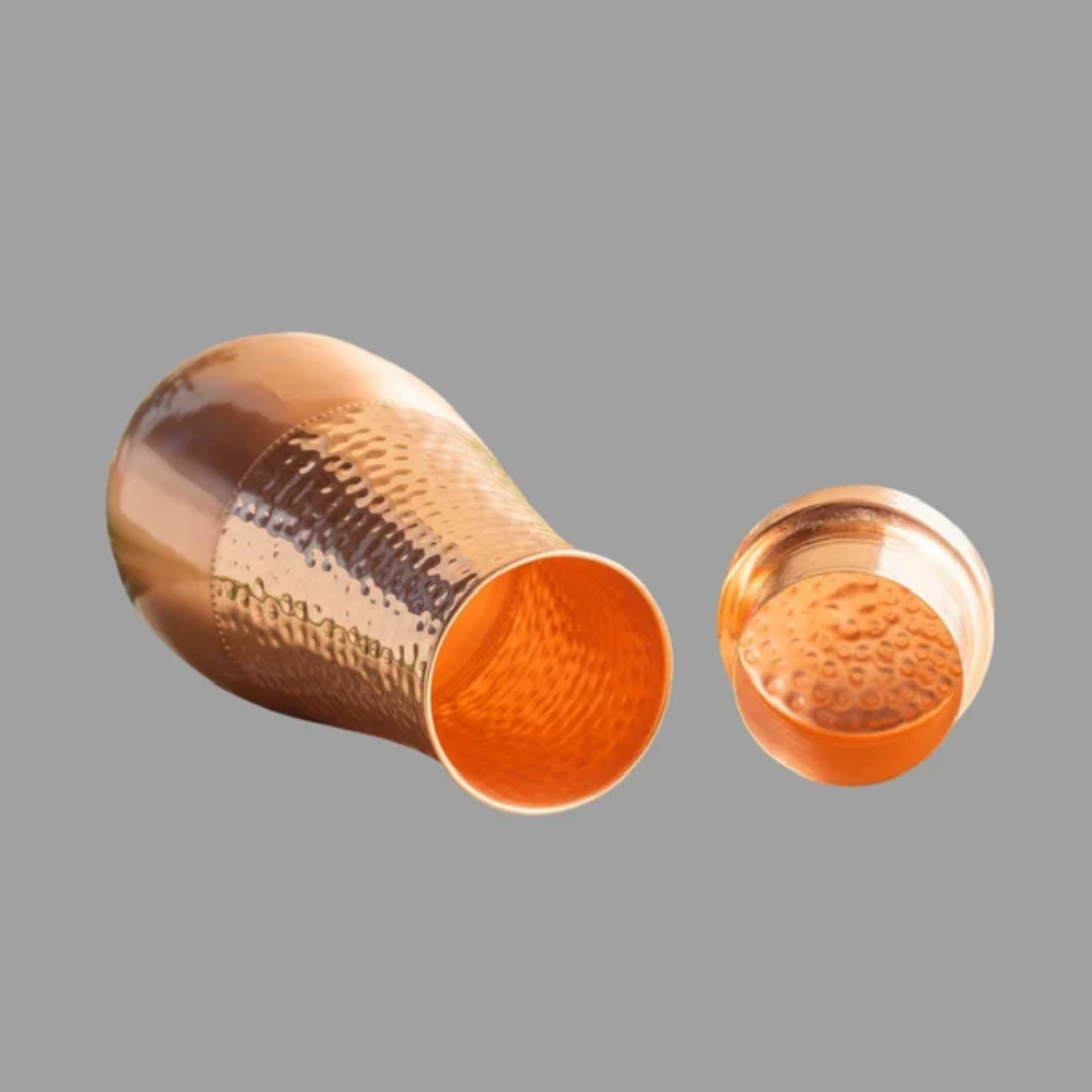 copper water bottle in tower hammered design unique with cap