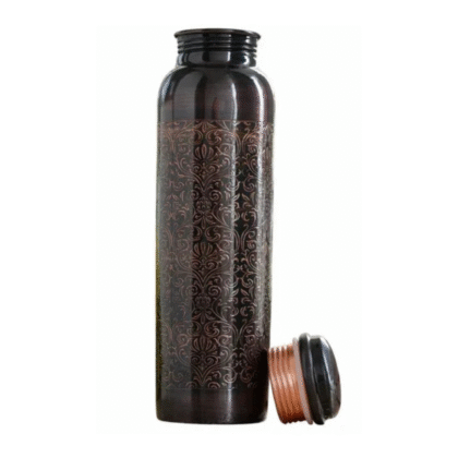 Hand Etched pure copper water bottle with black matte finish