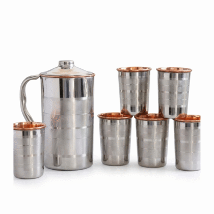 Copper water bug with steal outside set with 6 glasses