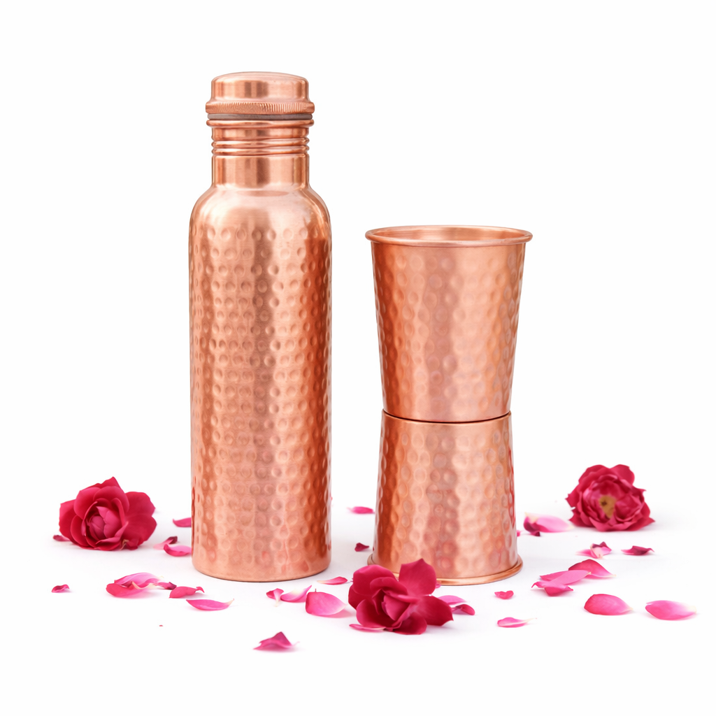 set of 1 copper bottle and 2 glass for gifting