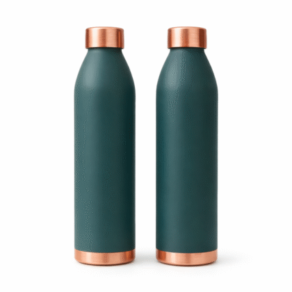 set of 2 copper bottle green pirnted colour