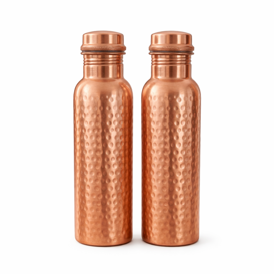 Set of Hammered copper water bottles