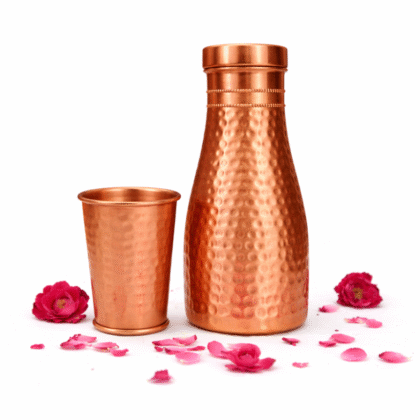 set of one copper bedroom bottle and 1 glass
