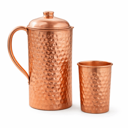 Copper water jug and glass set hammered for gifting