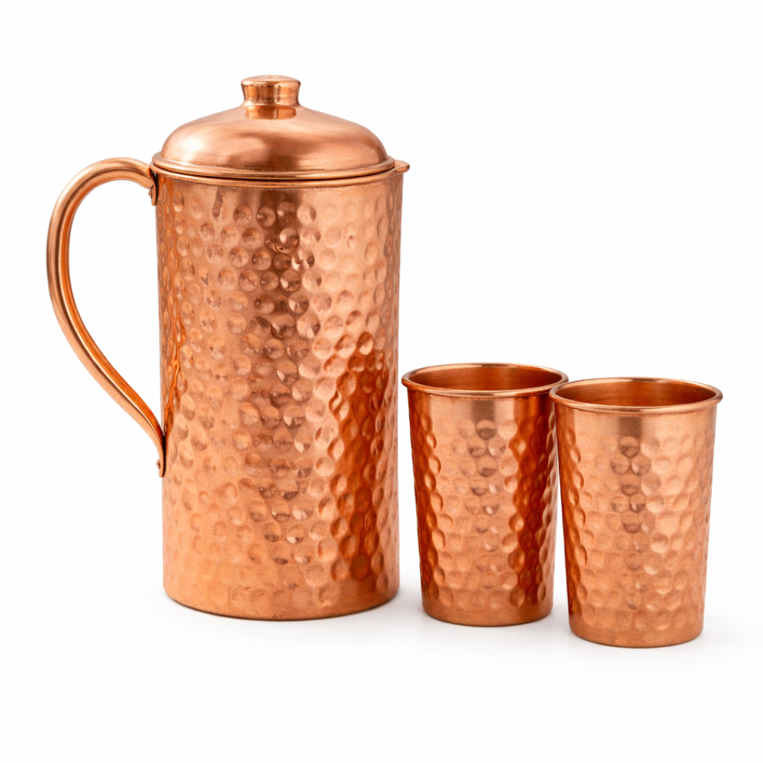 set of 2 copper bottle green pirnted colour
