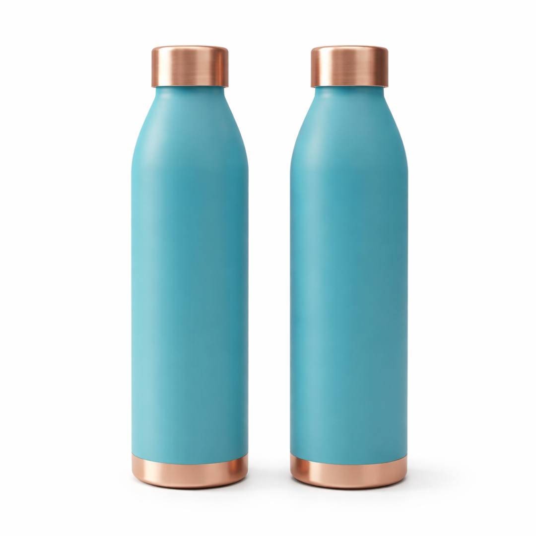 set of 2 copper bottle green pirnted colour