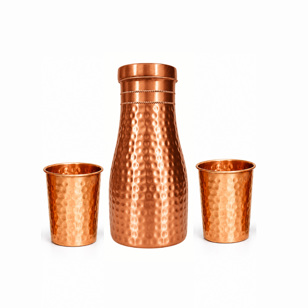 copper gift set with 2 glass